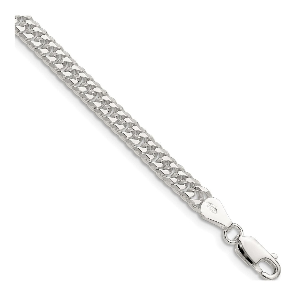 Sterling Silver 4.8mm Diamond-Cut Double Curb Chain Bracelet