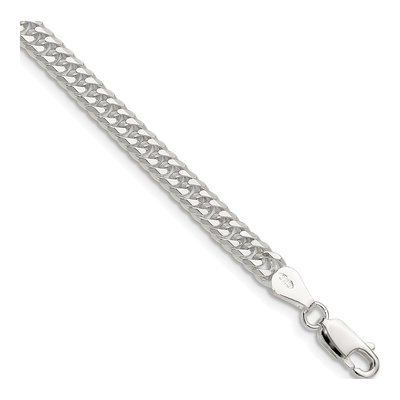 Sterling Silver 4.8mm Diamond-Cut Double Curb Chain Bracelet