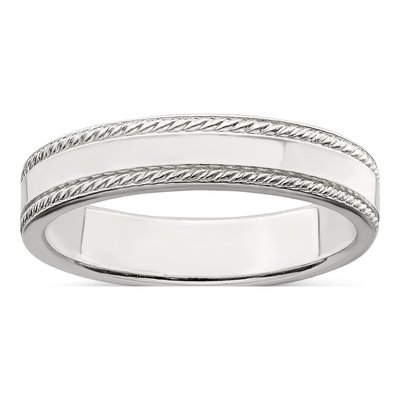 Sterling Silver 4mm Flat Rope Edge Wedding Band