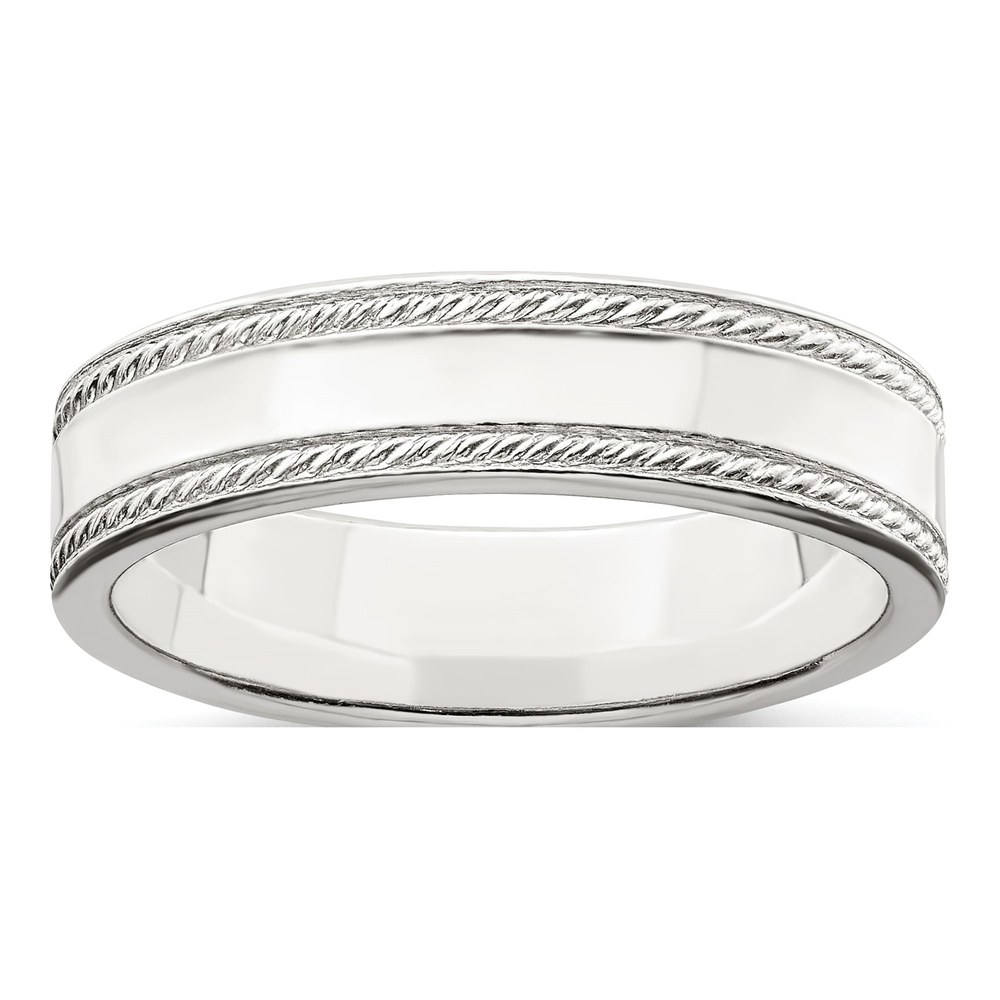 Sterling Silver 5mm Flat Rope Edge Wedding Band