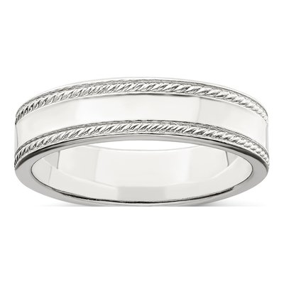 Sterling Silver 5mm Flat Rope Edge Wedding Band