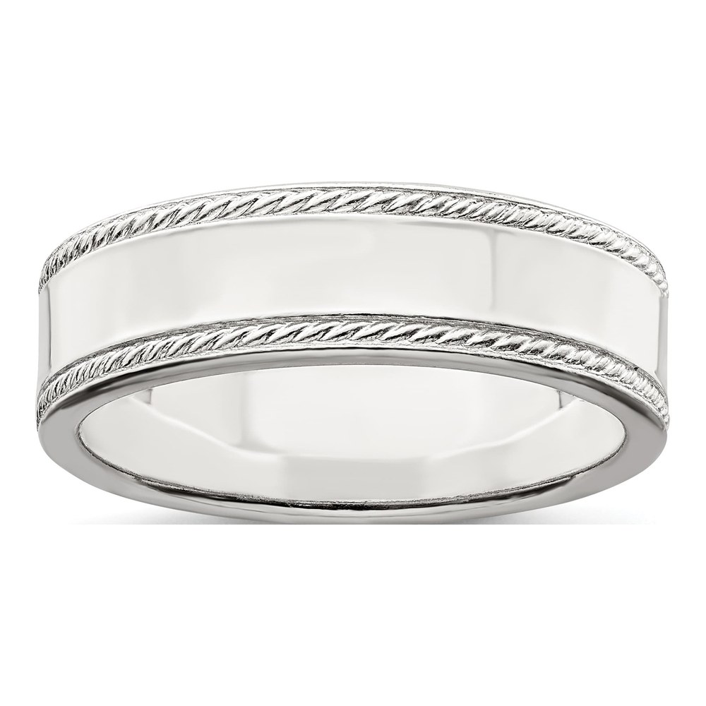 Sterling Silver 6mm Flat Rope Edge Wedding Band
