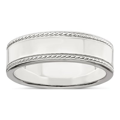 Sterling Silver 6mm Flat Rope Edge Wedding Band