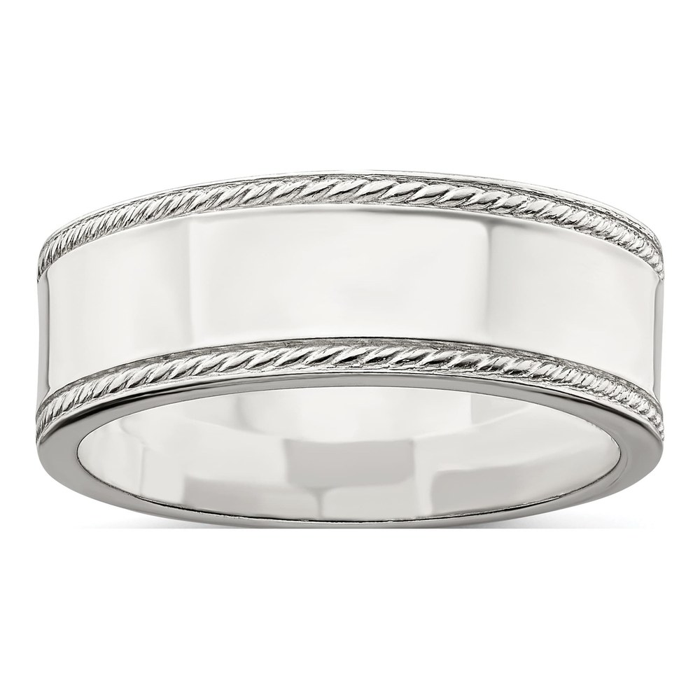 Sterling Silver 7mm Flat Rope Edge Band Ring