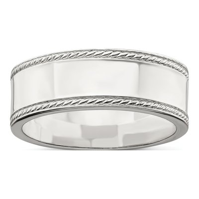 Sterling Silver 7mm Flat Rope Edge Wedding Band
