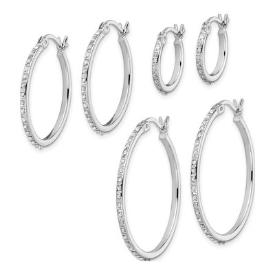 Sterling Silver Diamond Hoop Earrings Set of 3 – view 3
