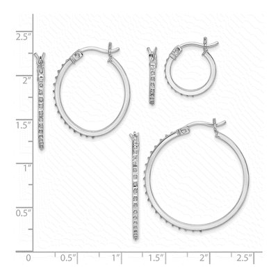 Sterling Silver Diamond Hoop Earrings Set of 3 – view 6