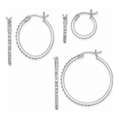Sterling Silver Diamond Hoop Earrings Set of 3