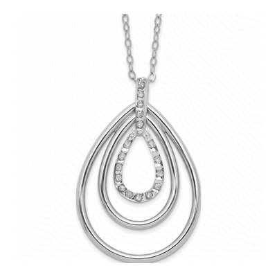 Sterling Silver Diamond Triple Teardrop Pendant Necklace
