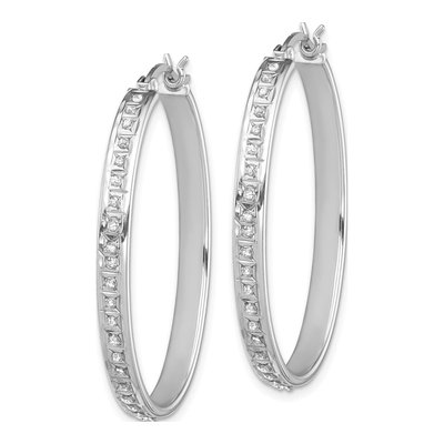 Sterling Silver 37mm Diamond Mystique Oval Hoop Earrings – view 3