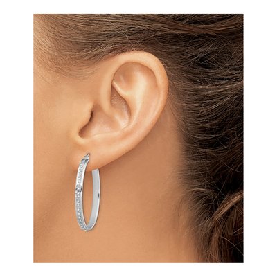 Sterling Silver 37mm Diamond Mystique Oval Hoop Earrings – view 4