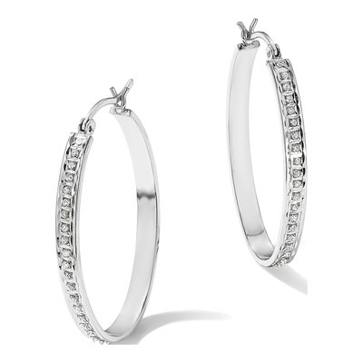 Sterling Silver 37mm Diamond Mystique Oval Hoop Earrings – view 6