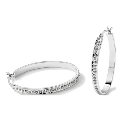Sterling Silver 37mm Diamond Mystique Oval Hoop Earrings – view 7