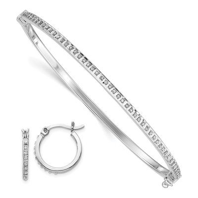 Sterling Silver Diamond Mystique Hoop Earrings & Bangle Set