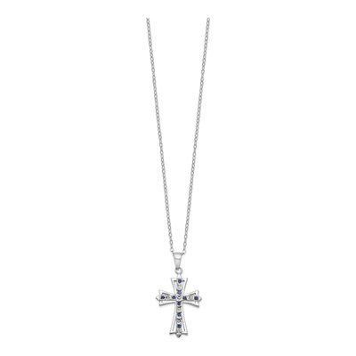 Sterling Silver Sapphire Cross Necklace – view 3
