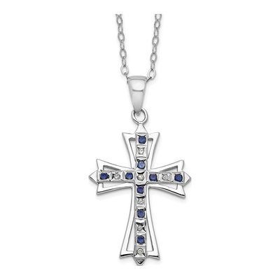 Sterling Silver Sapphire Cross Necklace