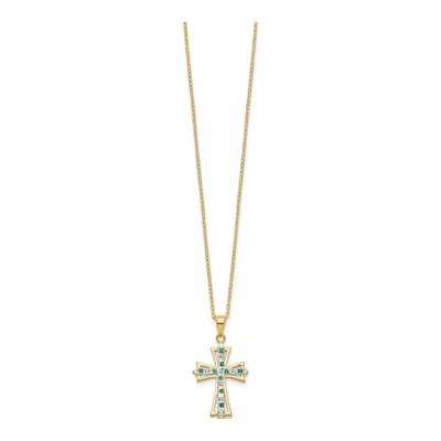 Gold-Plated Sterling Silver Emerald Cross Pendant Necklace – view 3