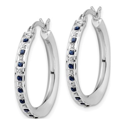 Sterling Silver 25mm Sapphire Hoop Earrings – view 3
