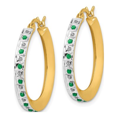 Gold-Plated Sterling Silver 25mm Emerald Round Hoop Earrings – view 3