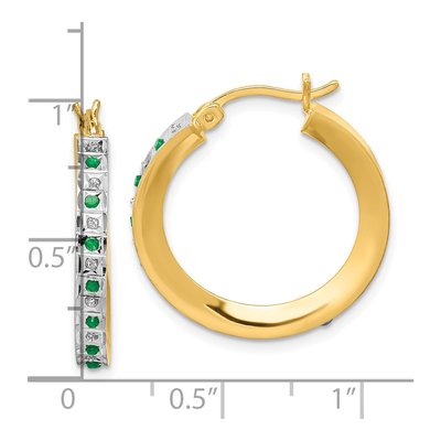 Gold-Plated Sterling Silver 25mm Emerald Round Hoop Earrings – view 5
