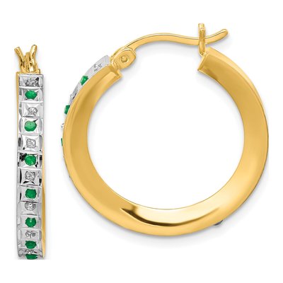 Gold-Plated Sterling Silver 25mm Emerald Round Hoop Earrings