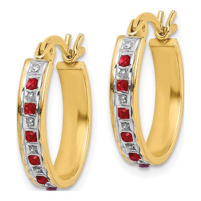 Gold-Plated Sterling Silver 19mm Ruby Oval Hoop Earrings – view 3