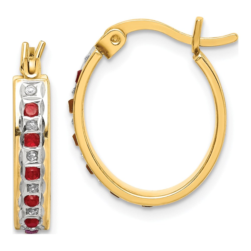 Sterling Silver Diamond & Ruby Oval Hoop Earrings