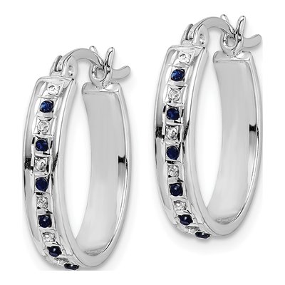 Sterling Silver 19mm Sapphire Oval Hoop Earrings – view 3