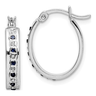 Sterling Silver 19mm Sapphire Oval Hoop Earrings