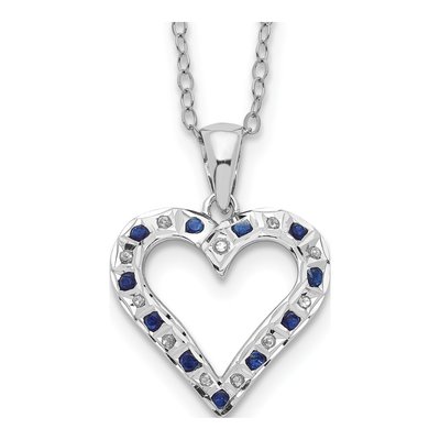 Sterling Silver Sapphire Heart Pendant Necklace