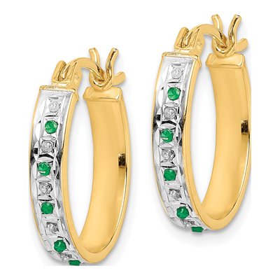 Sterling Silver 19mm Emerald Oval Hoop Earrings – view 3