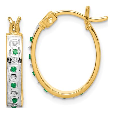 Sterling Silver 19mm Emerald Oval Hoop Earrings