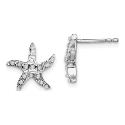 Sterling Silver Diamond Starfish Stud Earrings