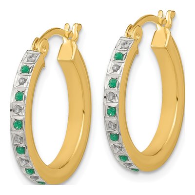 Sterling Silver Diamond & Emerald Hoop Earring Set – view 2