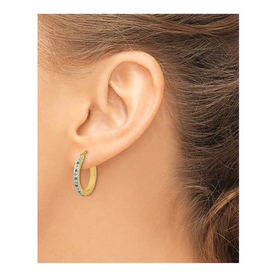 Sterling Silver Diamond & Emerald Hoop Earring Set – view 3