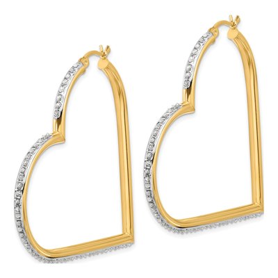 Gold-Plated Sterling Silver 50mm Diamond Mystique Heart Hoop Earrings – view 2
