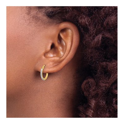 Gold-Plated Sterling Silver 15mm Diamond Mystique Hoop Earrings – view 3