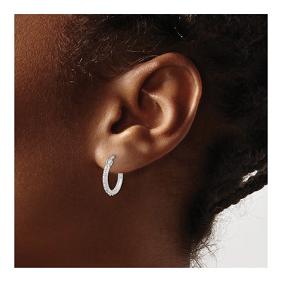 Sterling Silver 15mm Diamond Mystique Hoop Earrings – view 3