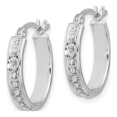 Sterling Silver 18mm Diamond Mystique Oval Hoop Earrings – view 2