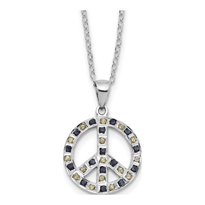 Sterling Silver Diamond Peace Sign Pendant Necklace