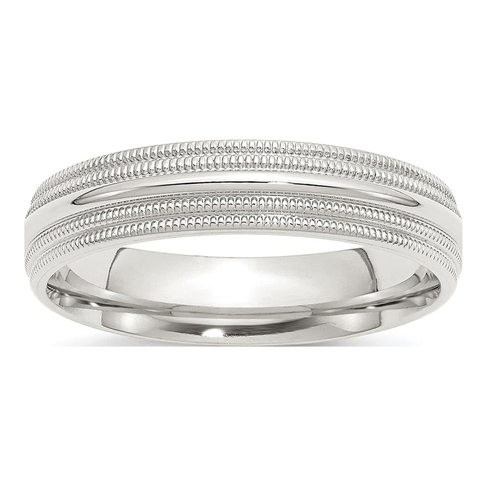 Sterling Silver 5mm Milgrain Comfort-Fit Wedding Band