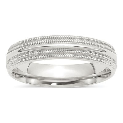 Sterling Silver 5mm Milgrain Comfort-Fit Wedding Band