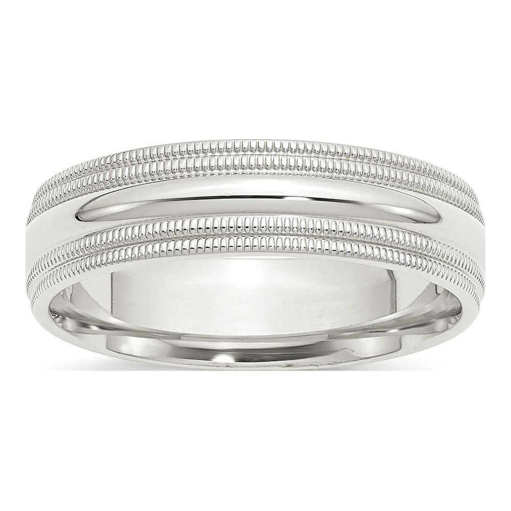 Sterling Silver 6mm Milgrain Comfort-Fit Wedding Band