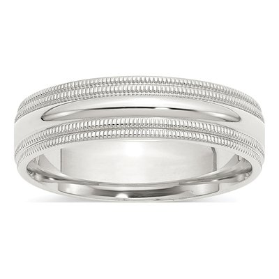 Sterling Silver 6mm Milgrain Comfort-Fit Wedding Band