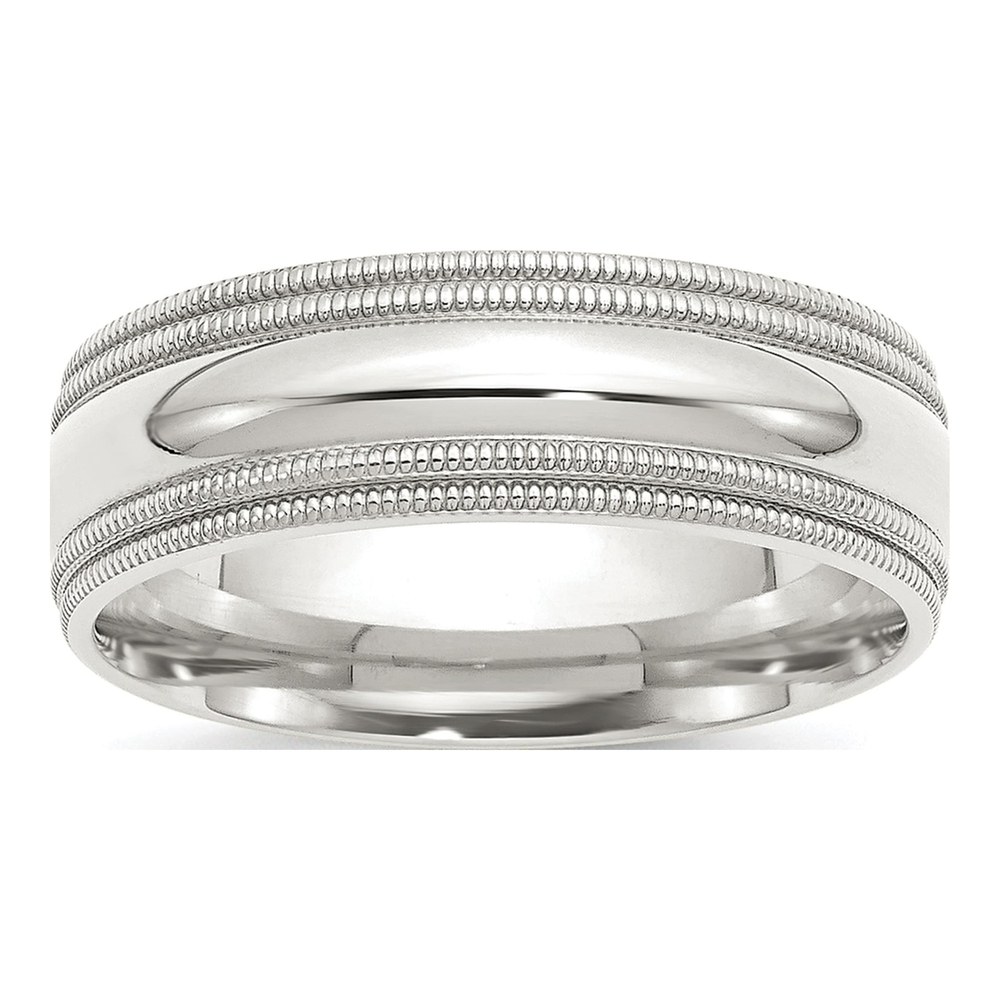 Sterling Silver 7mm Milgrain Comfort-Fit Wedding Band