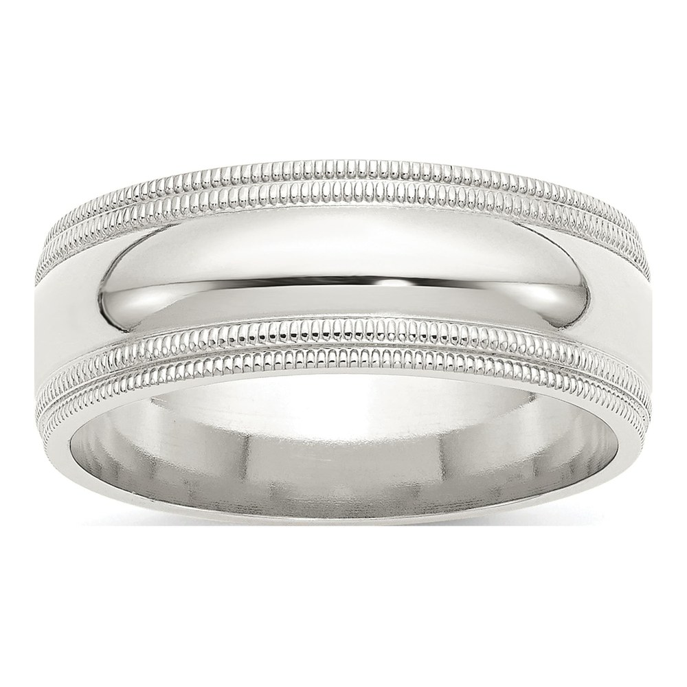 Sterling Silver 8mm Milgrain Comfort-Fit Wedding Band