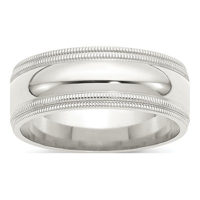 Sterling Silver 8mm Milgrain Comfort-Fit Wedding Band