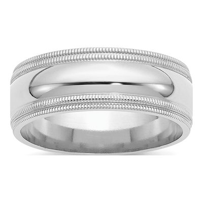Sterling Silver 8mm Milgrain Comfort-Fit Wedding Band