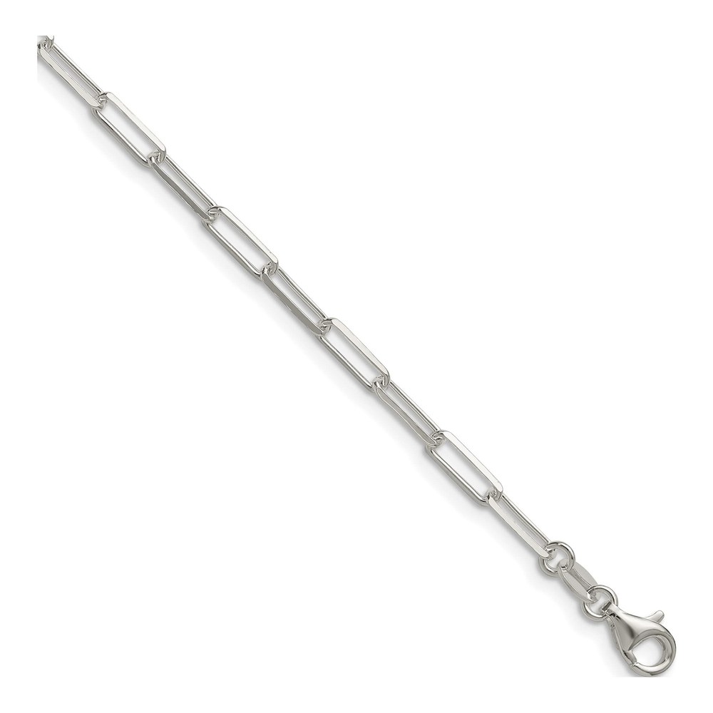 8 Inch Sterling Silver 3.1mm Diamond-Cut Paperclip Chain Bracelet with Lobster Clasp