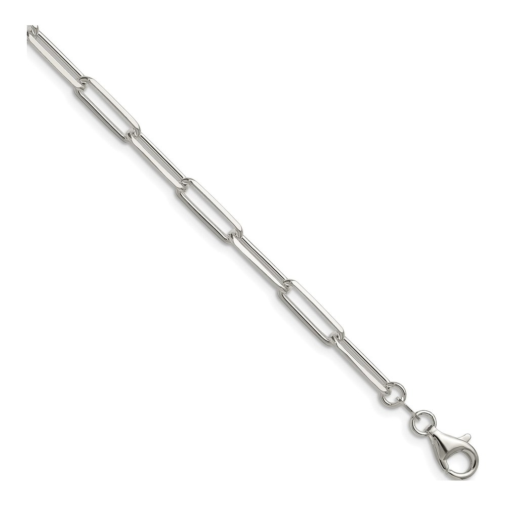 7 Inch Sterling Silver 4.4mm Diamond-Cut Paperclip Chain Bracelet with Lobster Clasp